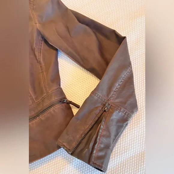 HEI HEI Anthropologie Dara Vegan Leather Moto Jacket Chocolate Brown - Picture 7 of 16